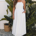 Beige Stripe Spaghetti Strap Pocketed High Waist Maxi Dress